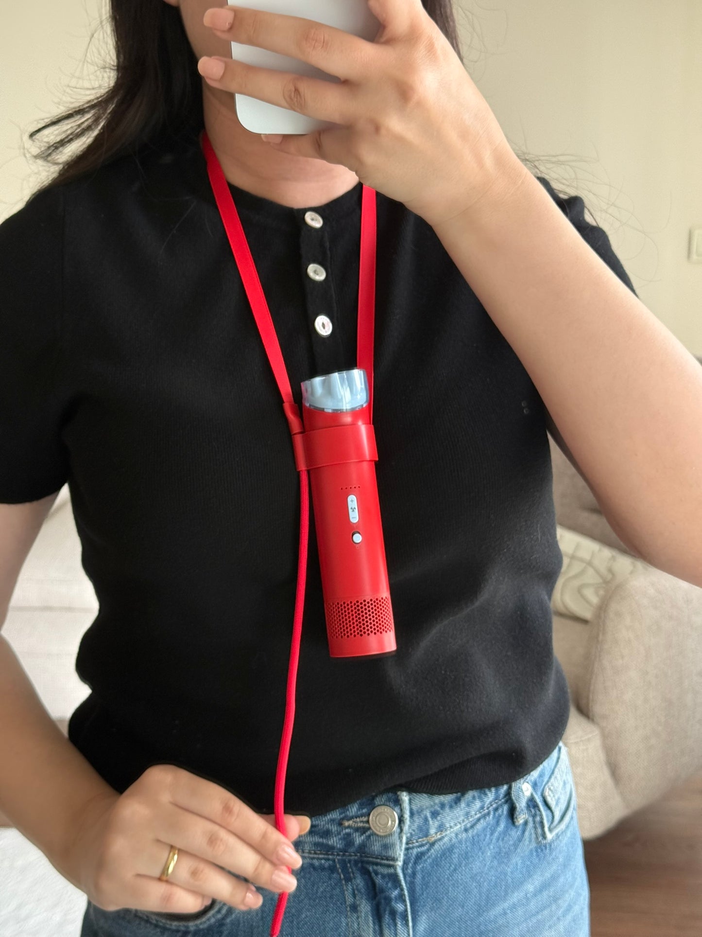 Şarjlı Taşınabilir Boyun Askılı Mini El Fanı (Kırmızı)