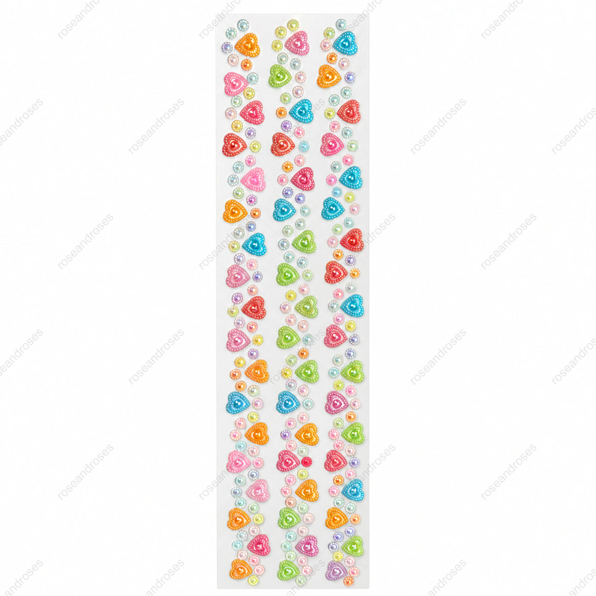 Pastel renkli kalp ve yuvarlak taşlı uzun kamera, telefon ve tablet sticker seti