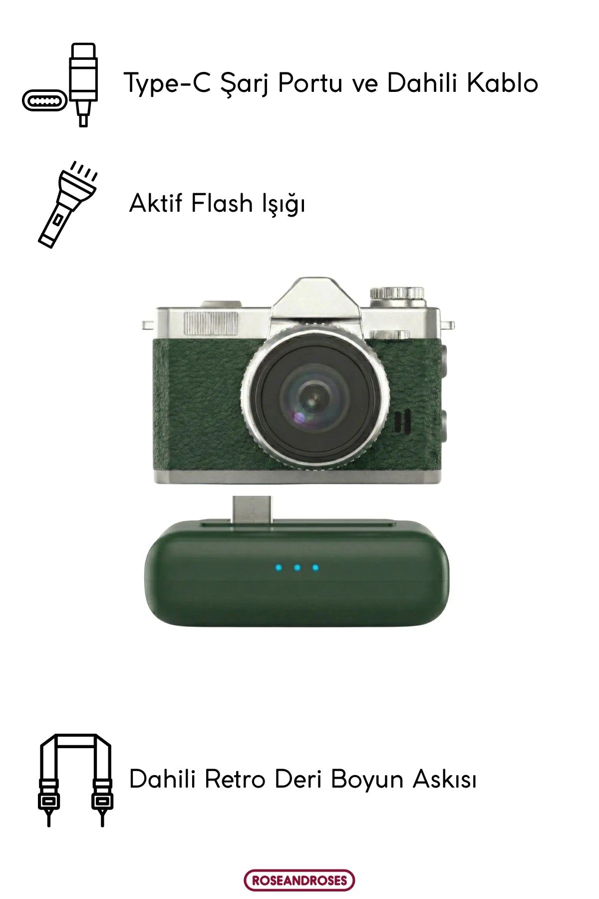 Powerbank Modüllü ve Filtreli Mini Foto Video Kamera (Haki)