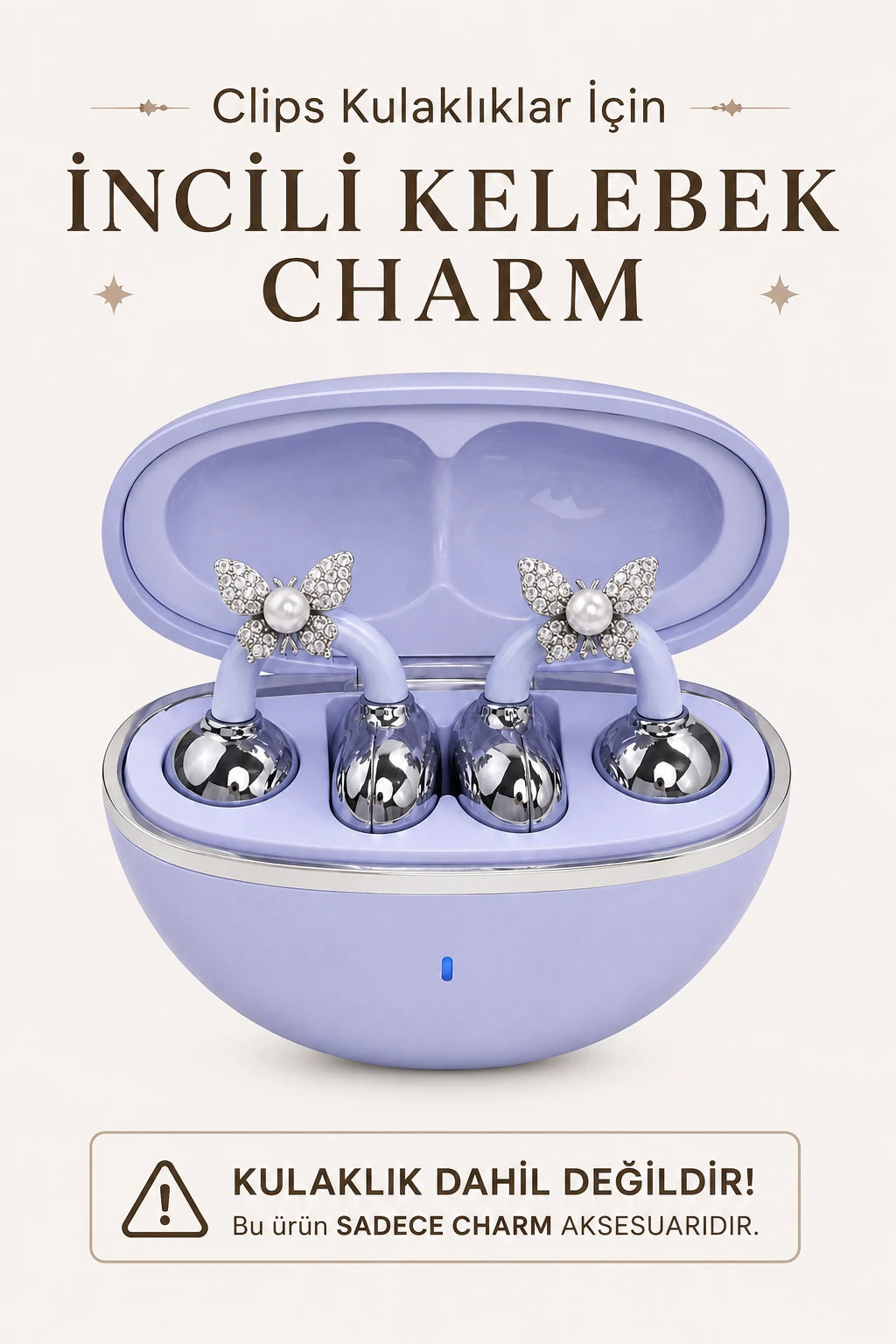Klips Kulaklık Uyumlu Charm Süsü - (Her Model 2 Adettir) (İnci Kelebek)
