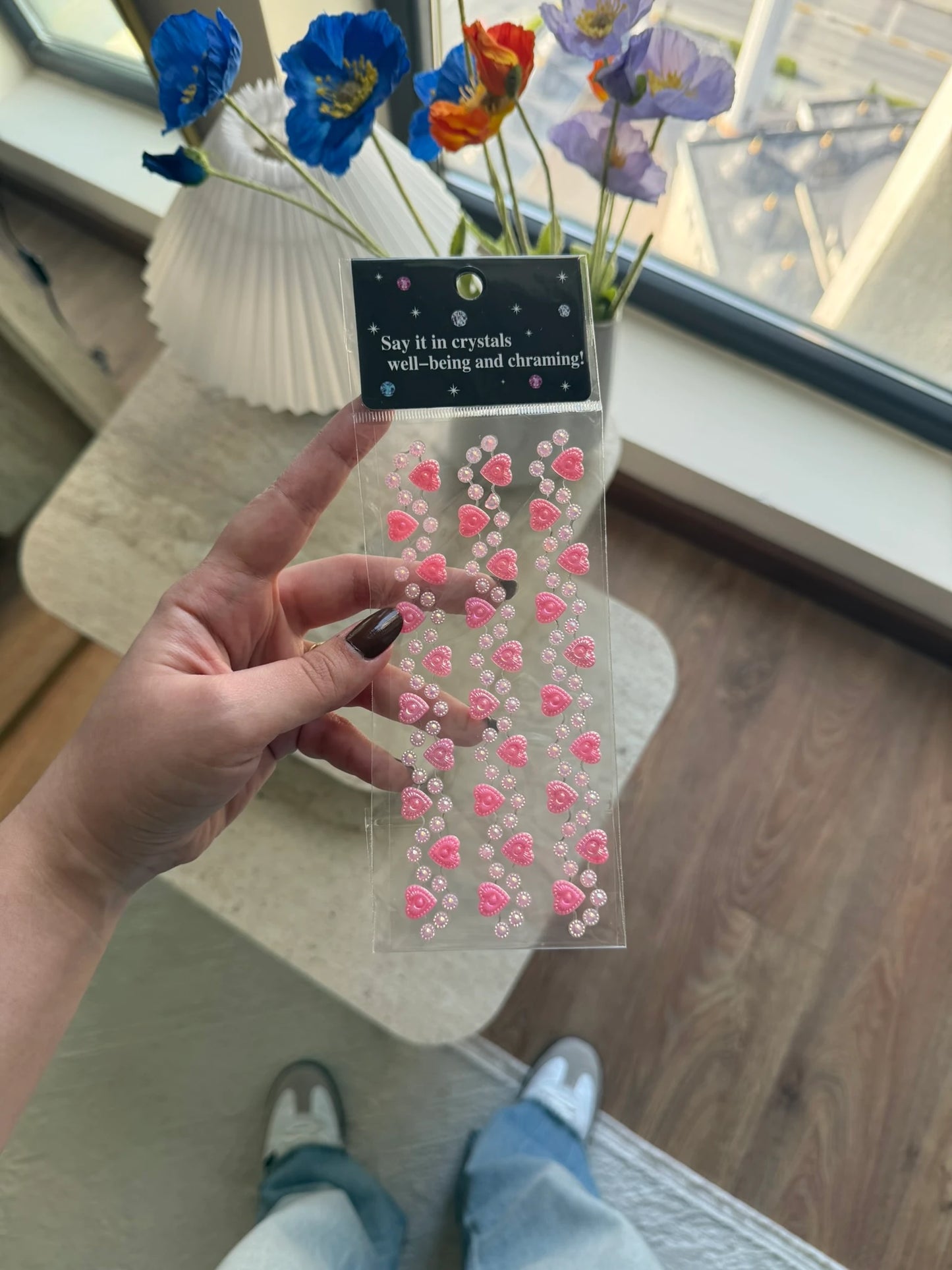 Kamera, Telefon, Tablet Uyumlu Renkli Sticker Kalp ve Taş Detay