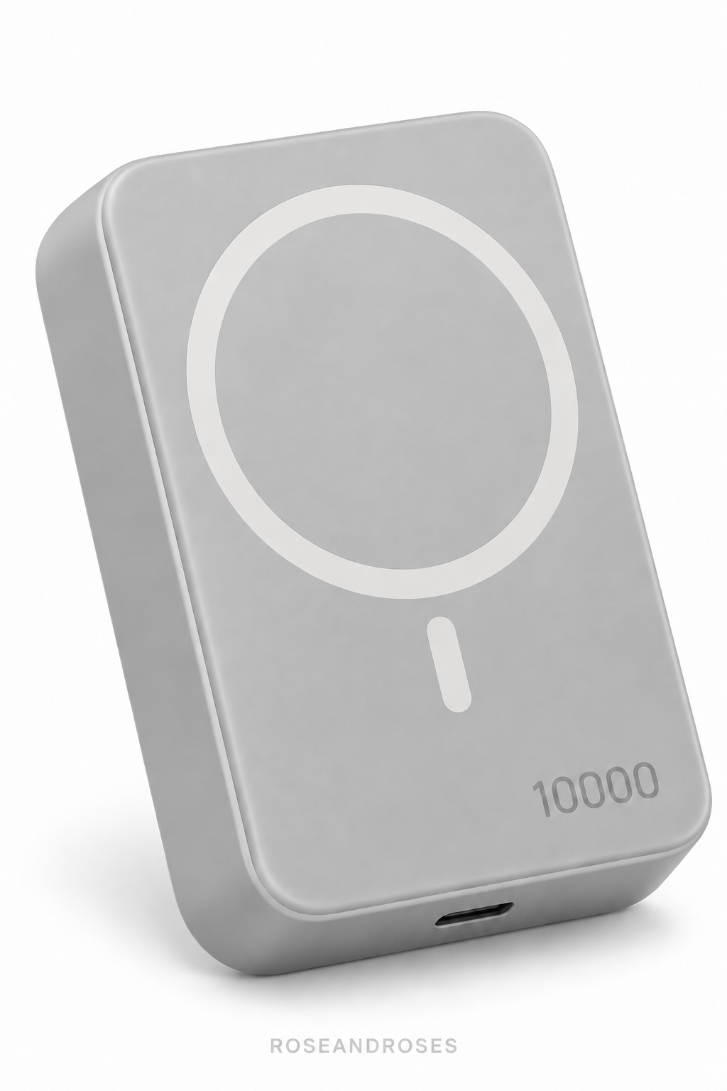 10.000 mAh Manyetik Kablosuz Powerbank – 15W – Gri – beyaz arka plan