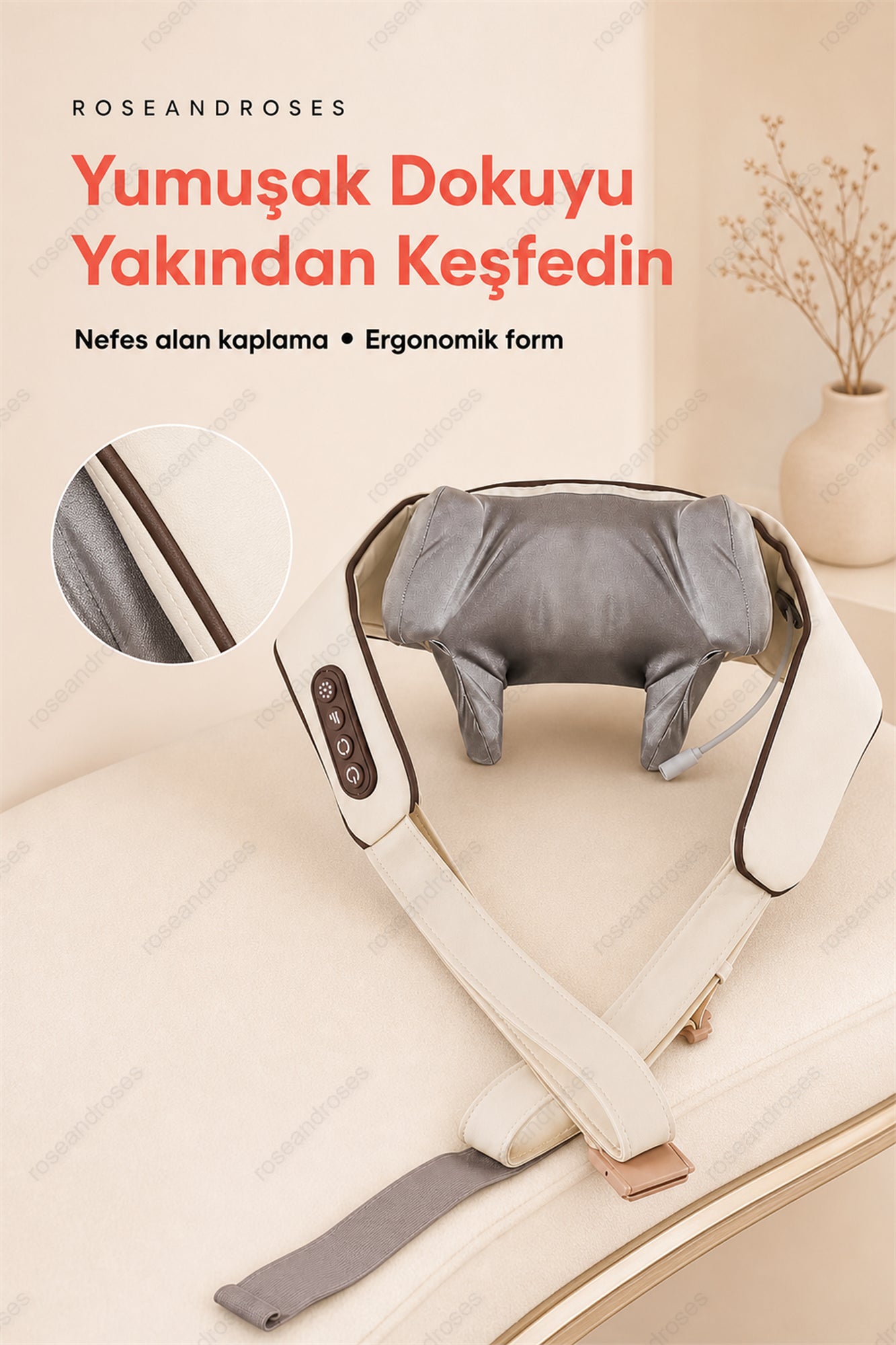 RelaxNeck Şarjlı 4D Yoğurmalı ve Isıtma Destekli Boyun & Omuz Masaj Aleti (Bej)