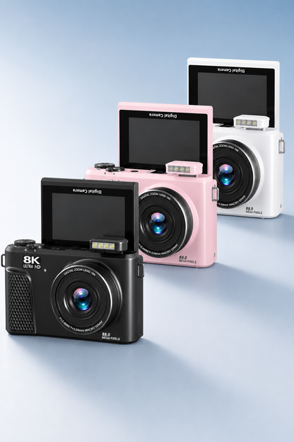 UltraPix 8K HD Vlog Selfie Ekran Video Foto Kamera (Pembe)