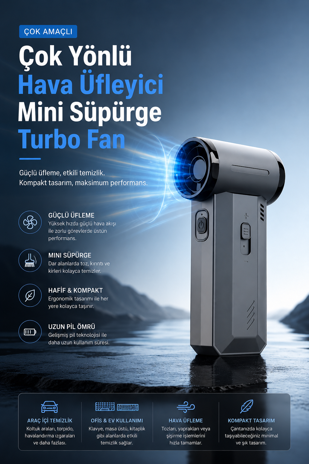Çok Yönlü Hava Üfleyici Mini Süpürge Turbo Fan