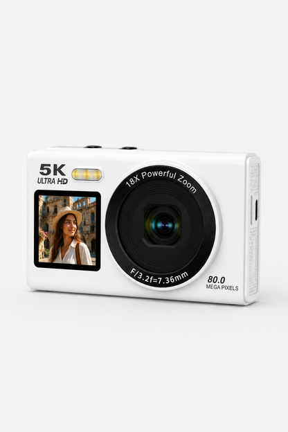 5K UHD Double Display Selfie Vlog Video Foto Kamera (Beyaz)