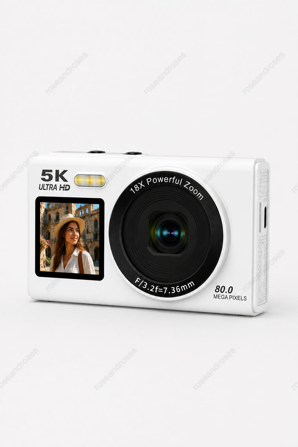 5K UHD Double Display Selfie Vlog Video Foto Kamera (Beyaz)