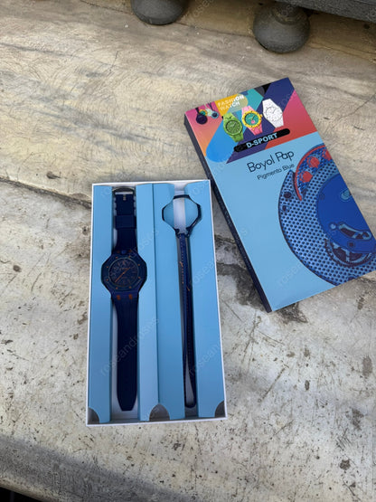 2’si 1 Arada Çıkarılabilir Kadranlı Charm Askılı Unisex Kol Saati (Lacivert)