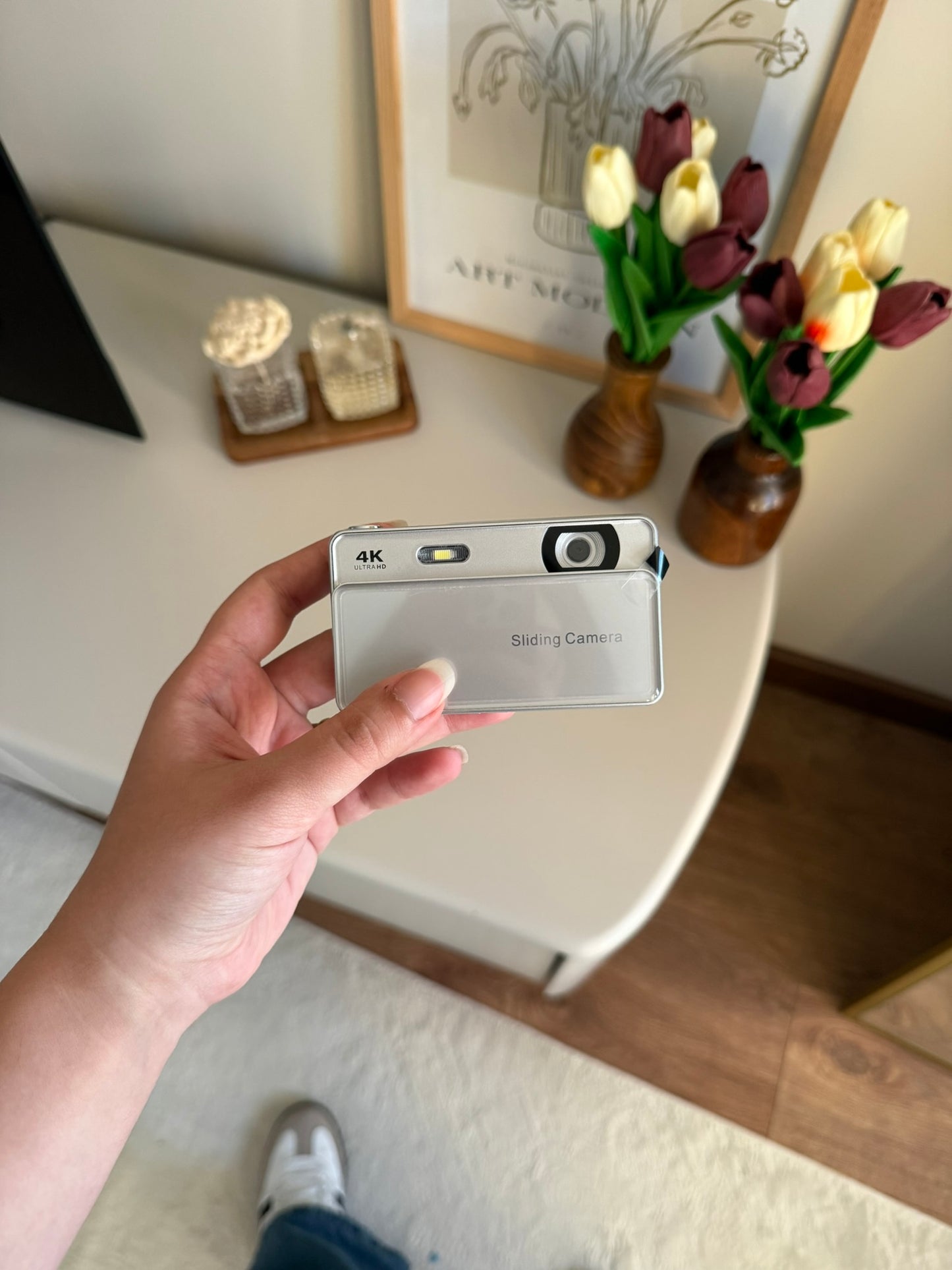 4K UHD Sliding Kamera – Kaydırmalı Lens Kapaklı Video Foto Kamera (Gümüş)