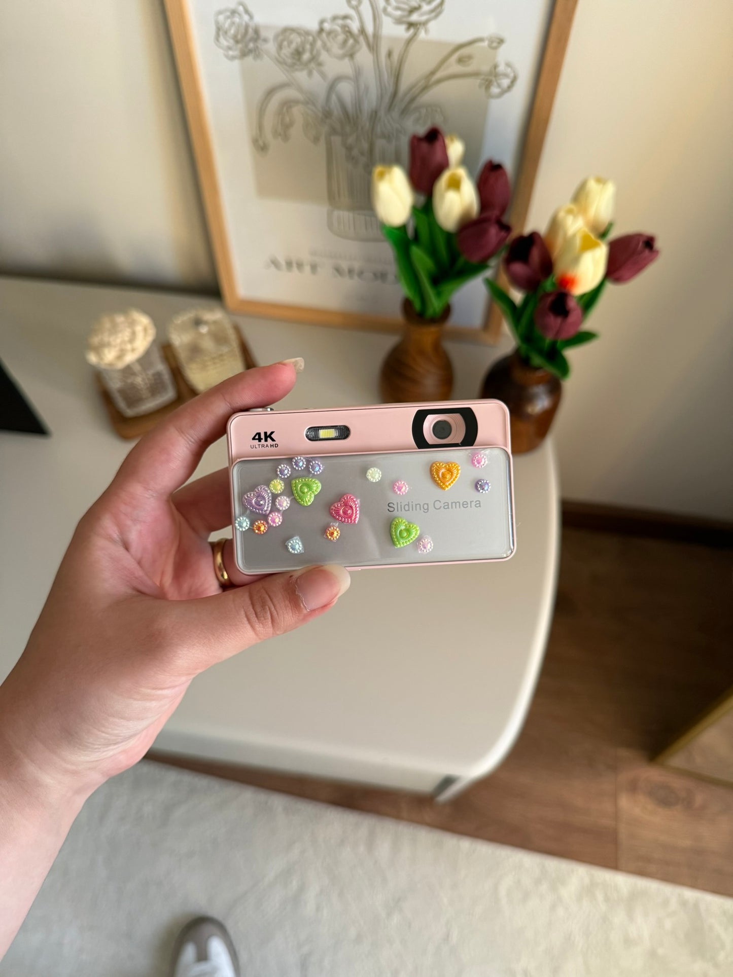 4K UHD Sliding Kamera – Kaydırmalı Lens Kapaklı Video Foto Kamera (Pembe)