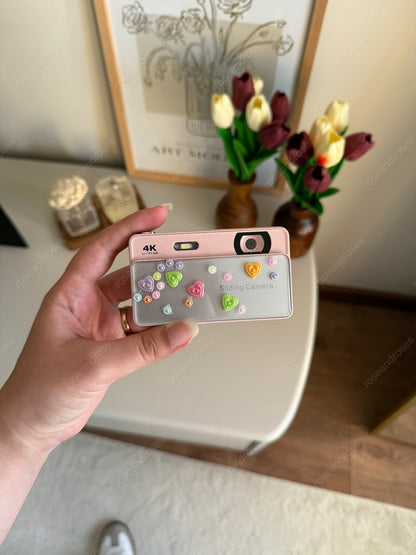 4K UHD Sliding Kamera – Kaydırmalı Lens Kapaklı Video Foto Kamera (Pembe)