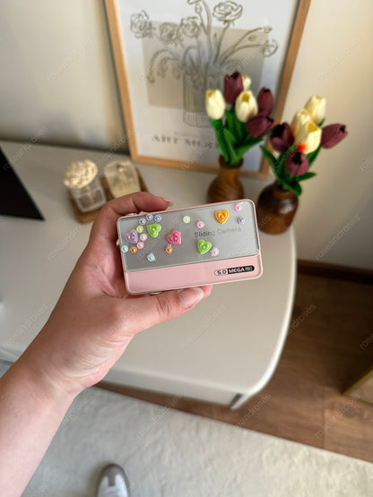4K UHD Sliding Kamera – Kaydırmalı Lens Kapaklı Video Foto Kamera (Pembe)