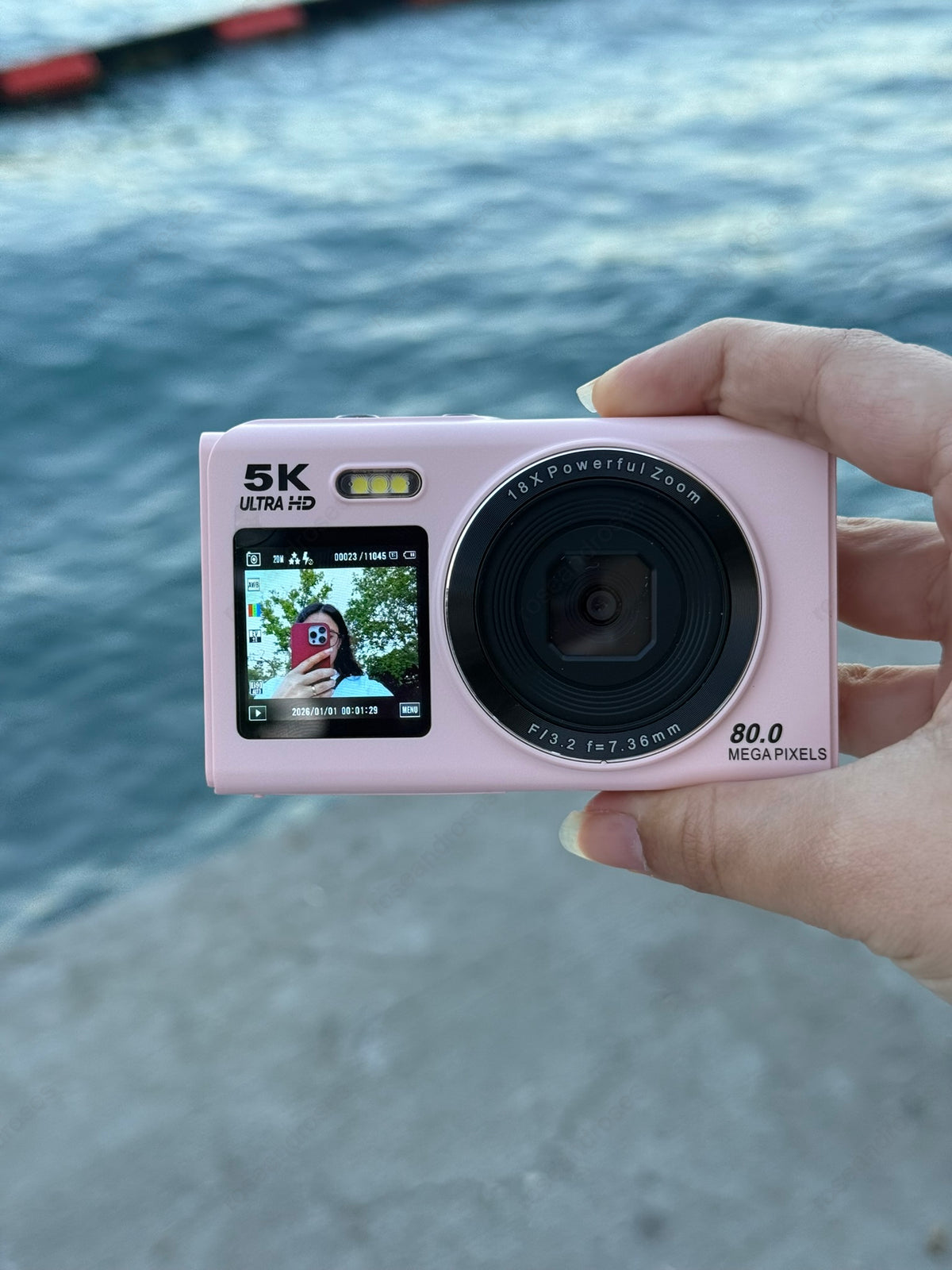 5K UHD Double Display Selfie Vlog Video Foto Kamera (Pembe)