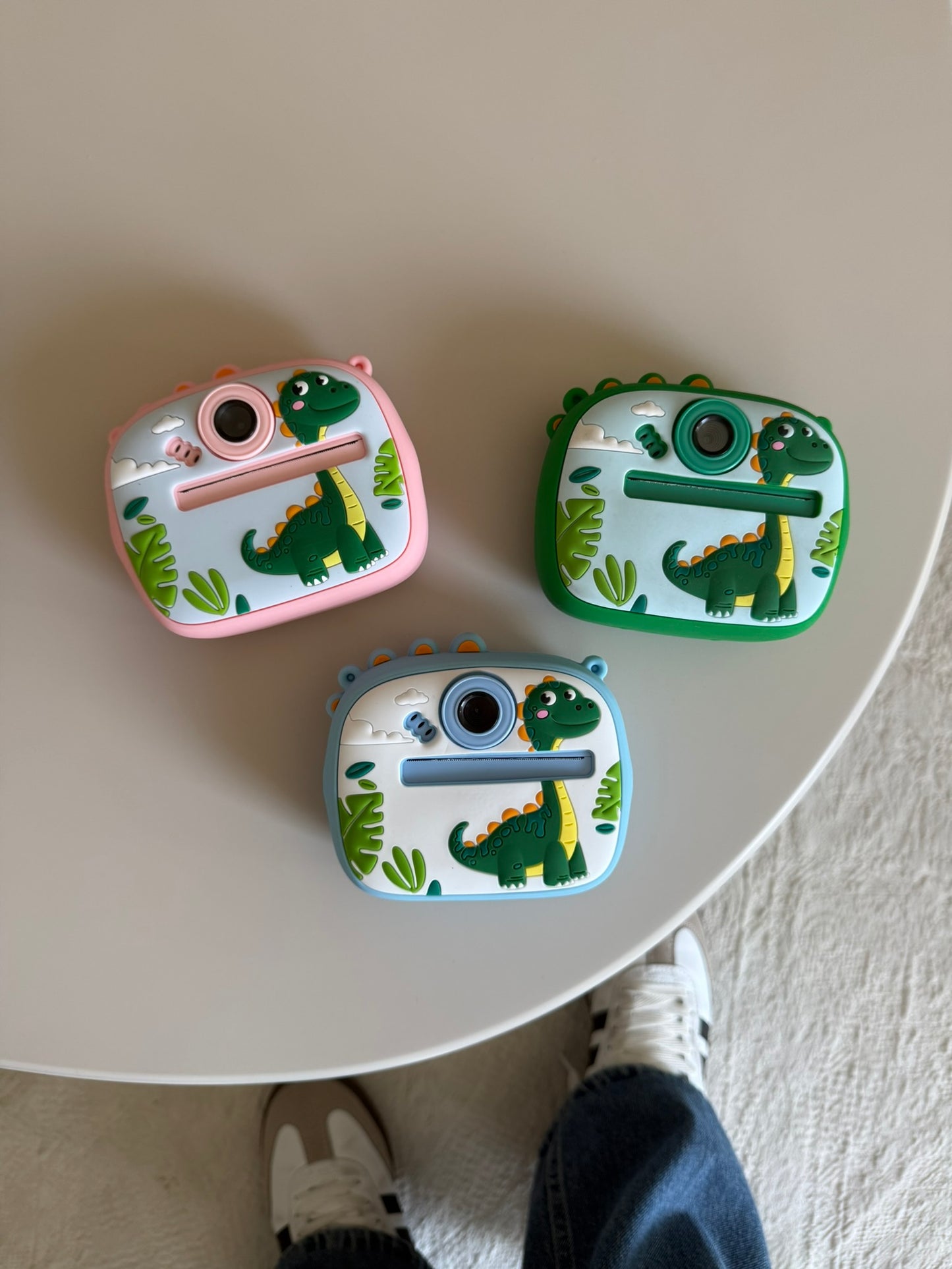 Silikon Korumalı Çift Kameralı Çocuk Printer Kamera (Dino Pembe)