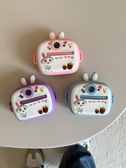 Silikon Korumalı Çift Kameralı Çocuk Printer Kamera (Tavşan Mor)