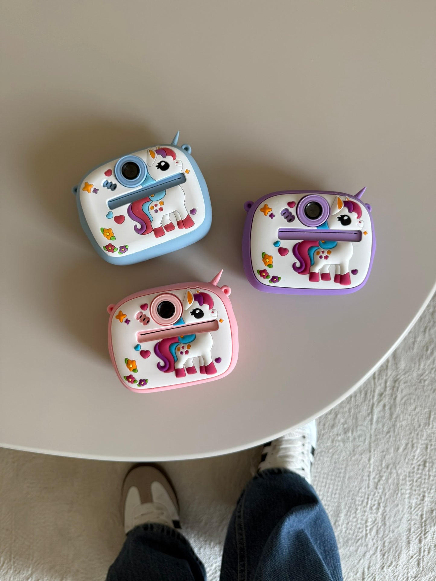 Silikon Korumalı Çift Kameralı Çocuk Printer Kamera (Unicorn Mavi)