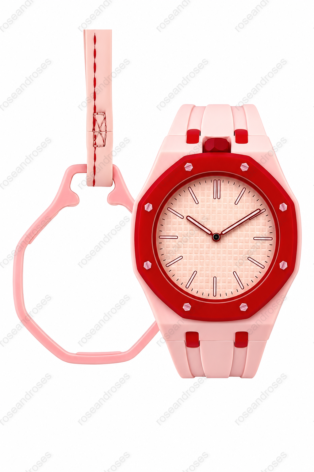 2’si 1 Arada Çıkarılabilir Kadranlı Charm Askılı Unisex Kol Saati (Pembe)