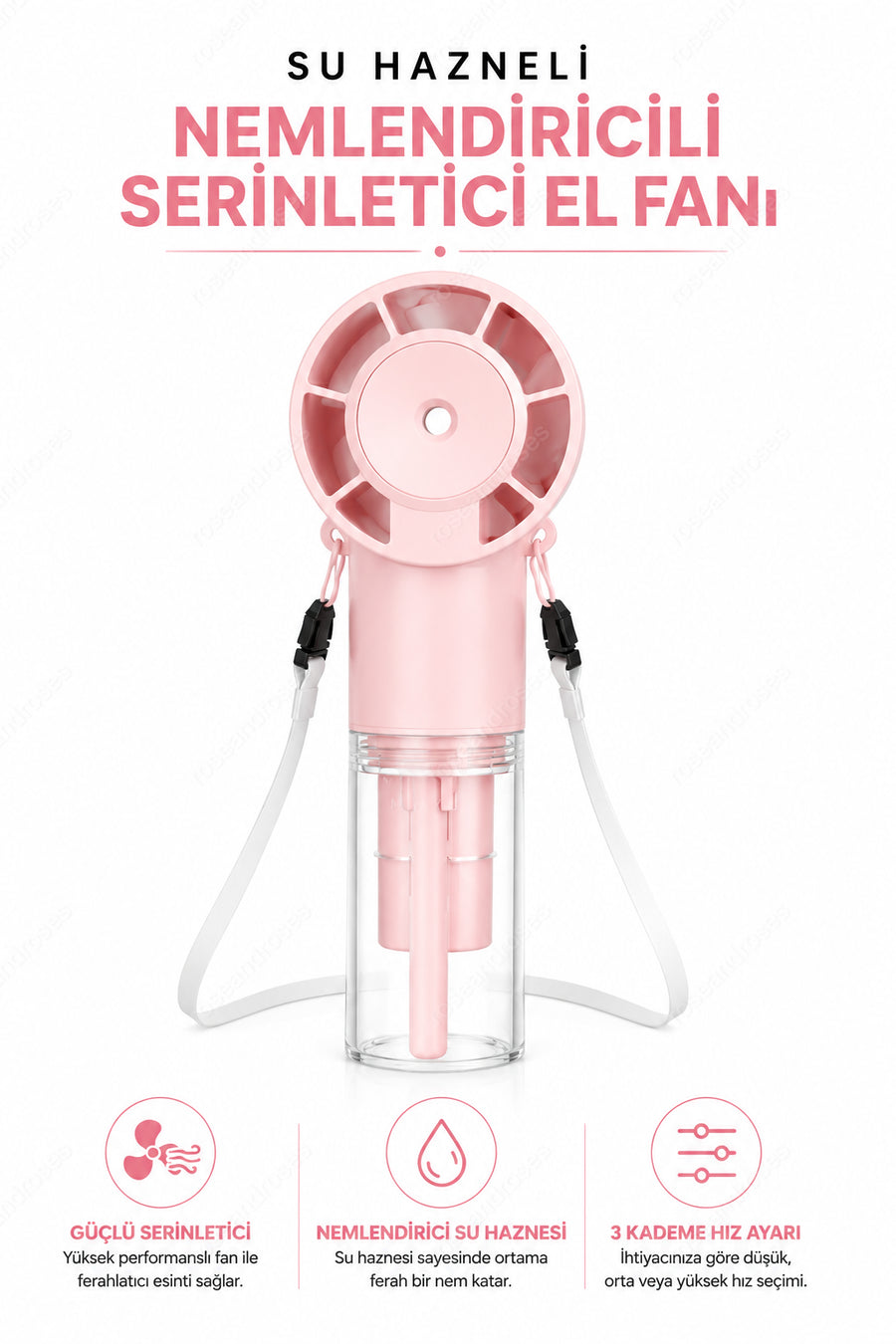 Su Hazneli Nemlendiricili Serinletici El Fanı (Pembe)