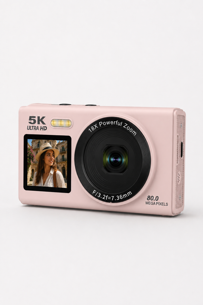 5K UHD Double Display Selfie Vlog Video Foto Kamera (Pembe)