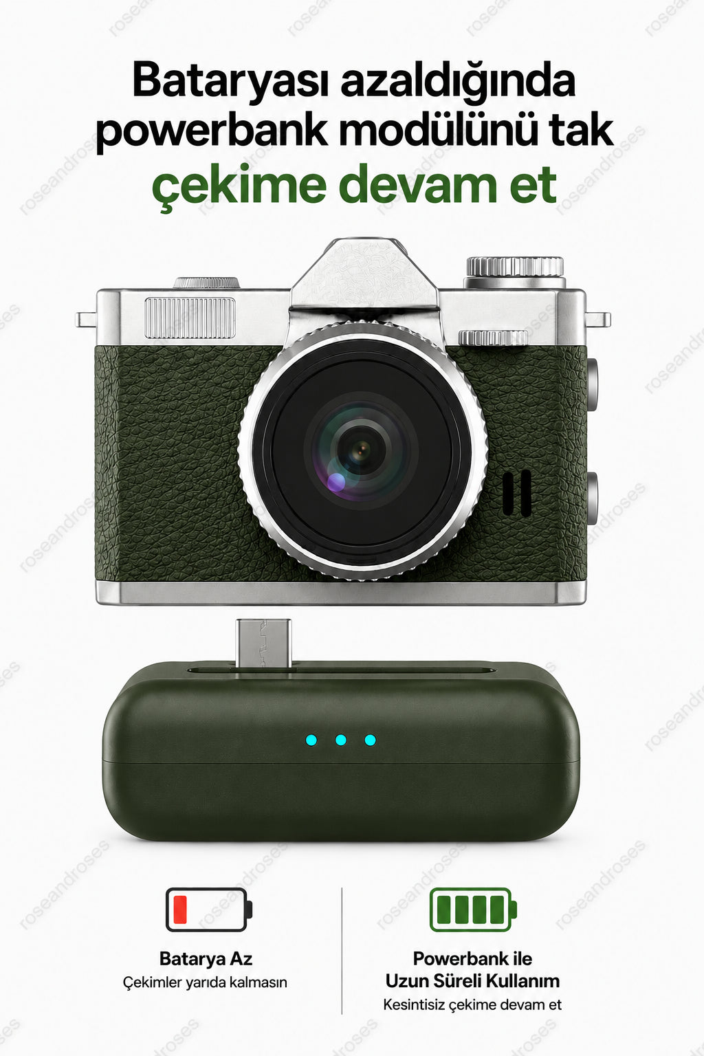 Powerbank Modüllü ve Filtreli Mini Foto Video Kamera (Haki)