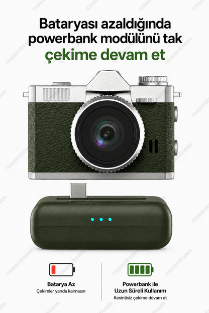 Powerbank Modüllü ve Filtreli Mini Foto Video Kamera (Haki)