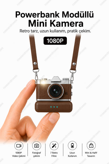 Powerbank Modüllü ve Filtreli Mini Foto Video Kamera (Kahverengi)