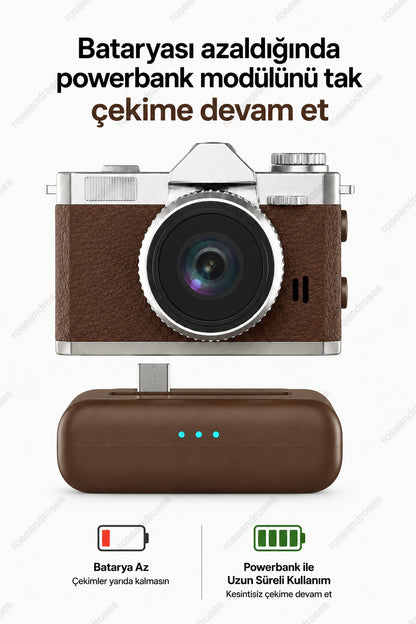 Powerbank Modüllü ve Filtreli Mini Foto Video Kamera (Kahverengi)