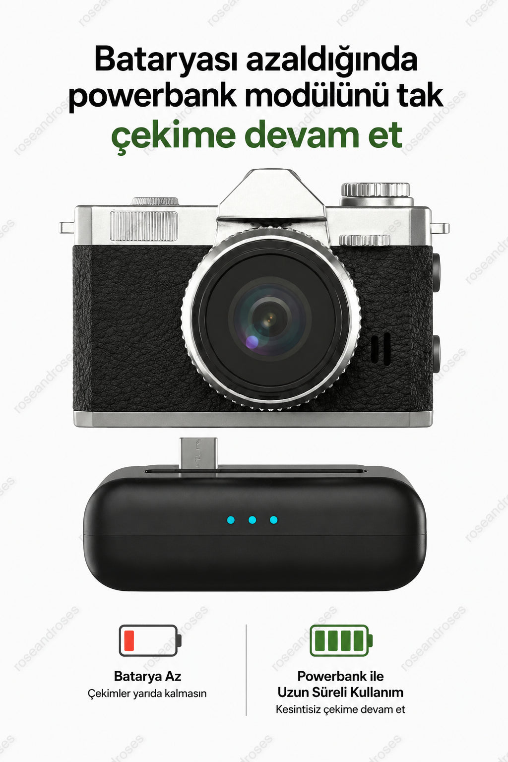 Powerbank Modüllü ve Filtreli Mini Foto Video Kamera (Siyah)
