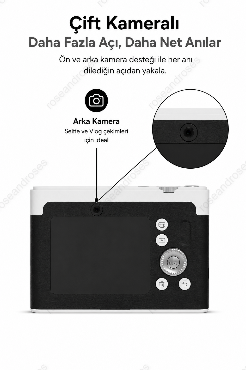 Retro Filtreli WiFi Çift Kameralı Renkli Anlık Baskı Dijital Kamera (Siyah)