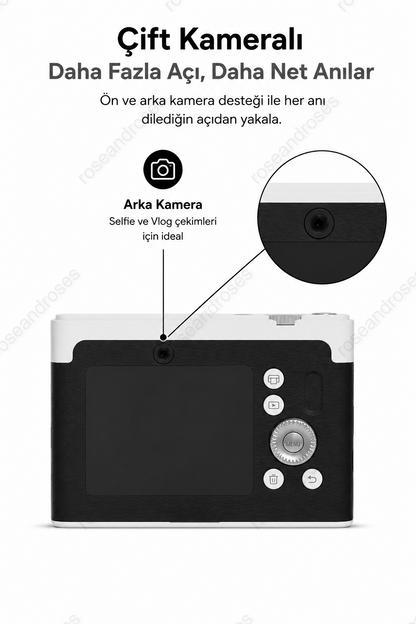 Retro Filtreli WiFi Çift Kameralı Renkli Anlık Baskı Dijital Kamera (Siyah)