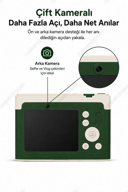 Retro Filtreli WiFi Çift Kameralı Renkli Anlık Baskı Dijital Kamera (Yeşil)