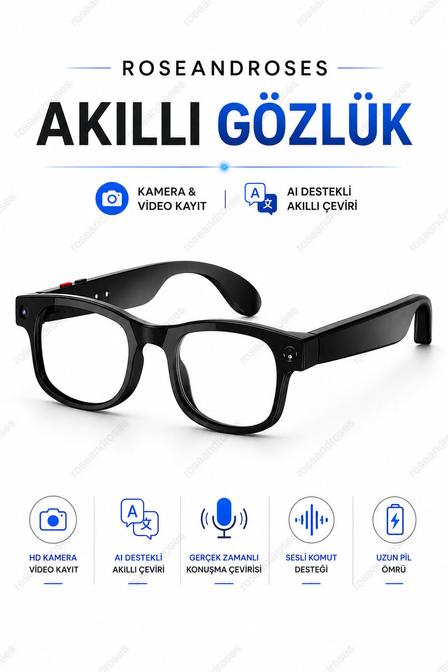 AI Destekli Kameralı Akıllı Çeviri ve Video Kayıt Özellikli Akıllı Gözlük