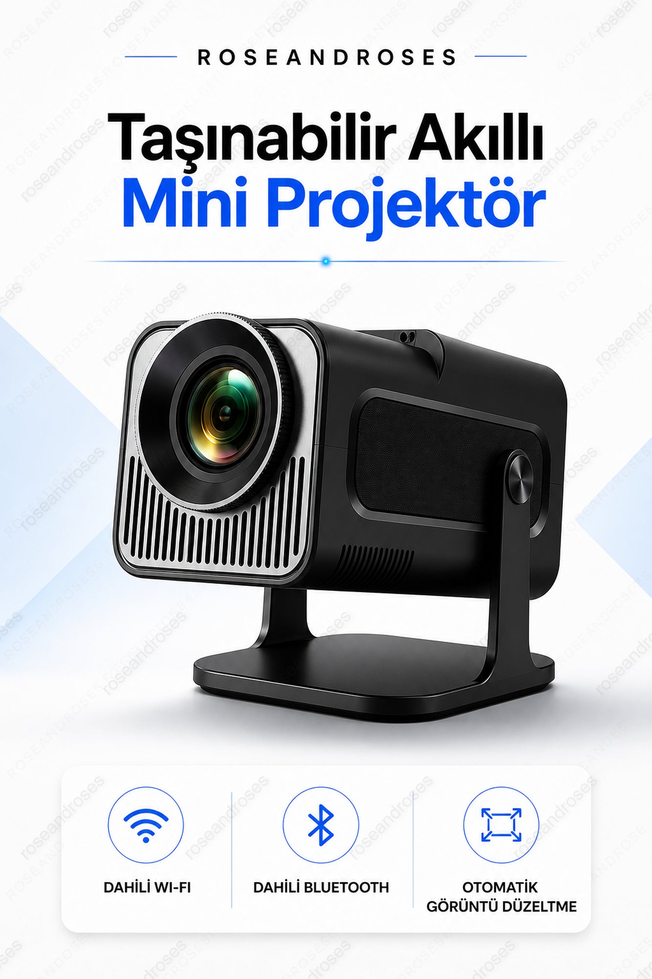 Taşınabilir Akıllı Dahili Wifi Özellikli Otomatik Düzeltmeli Mini Projektör