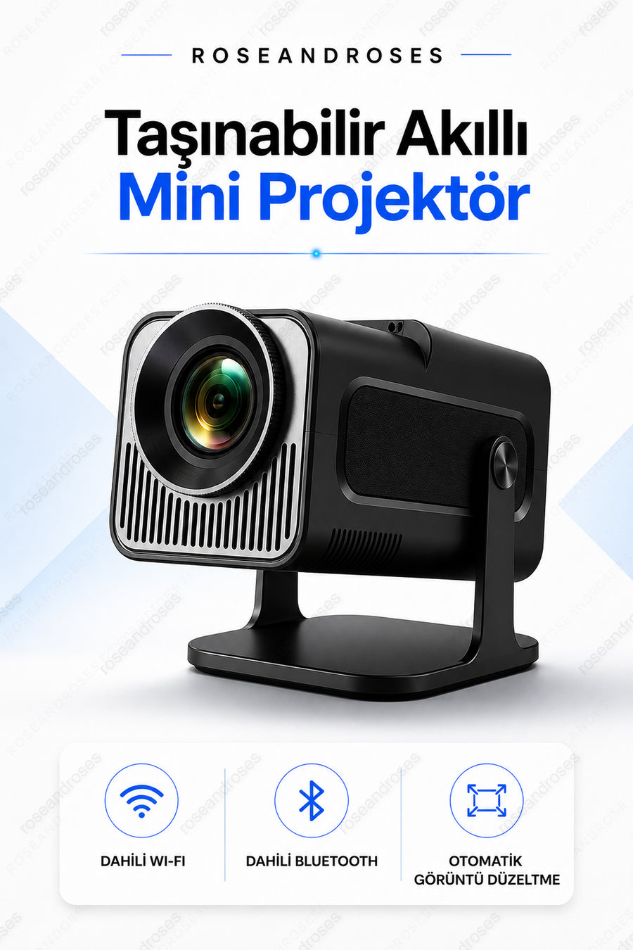Taşınabilir Akıllı Dahili Wifi Özellikli Otomatik Düzeltmeli Mini Projektör