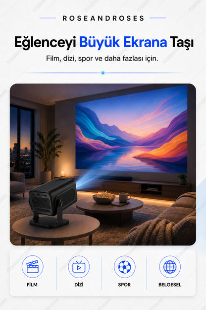Taşınabilir Akıllı Dahili Wifi Özellikli Otomatik Düzeltmeli Mini Projektör