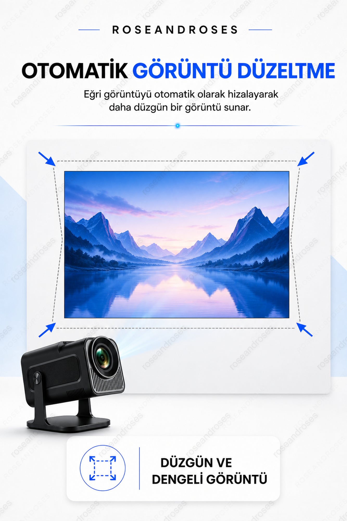 Taşınabilir Akıllı Dahili Wifi Özellikli Otomatik Düzeltmeli Mini Projektör