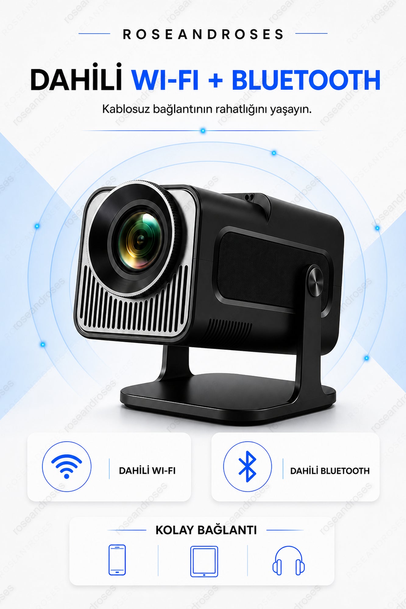 Taşınabilir Akıllı Dahili Wifi Özellikli Otomatik Düzeltmeli Mini Projektör