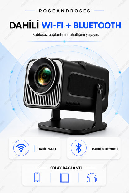 Taşınabilir Akıllı Dahili Wifi Özellikli Otomatik Düzeltmeli Mini Projektör