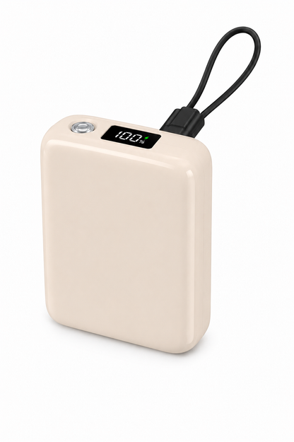 Tüm Cihazlarla Uyumlu El Fenerli Dijital TypeC/Lightning Powerbank (Bej)