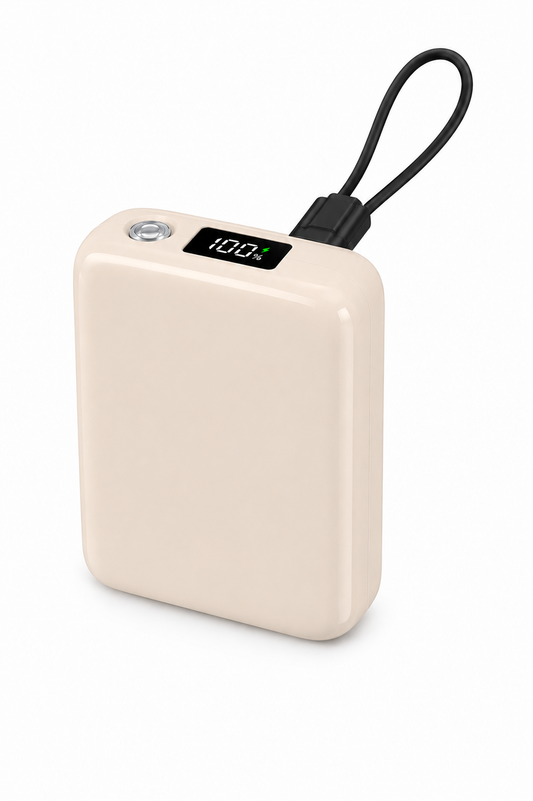 Tüm Cihazlarla Uyumlu El Fenerli Dijital TypeC/Lightning Powerbank (Bej)