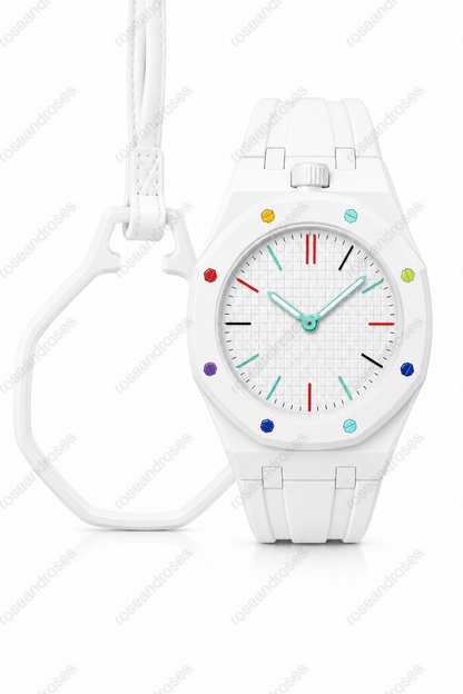 2’si 1 Arada Çıkarılabilir Kadranlı Charm Askılı Unisex Kol Saati (Beyaz)