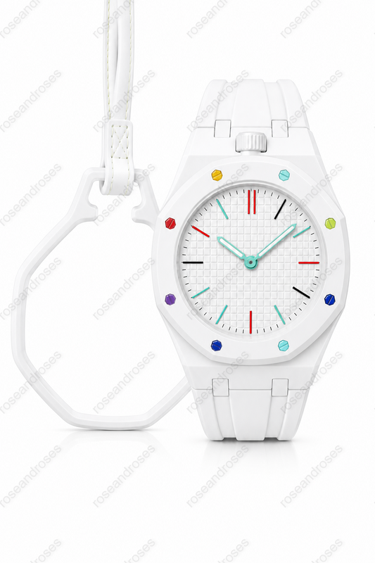 2’si 1 Arada Çıkarılabilir Kadranlı Charm Askılı Unisex Kol Saati (Beyaz)