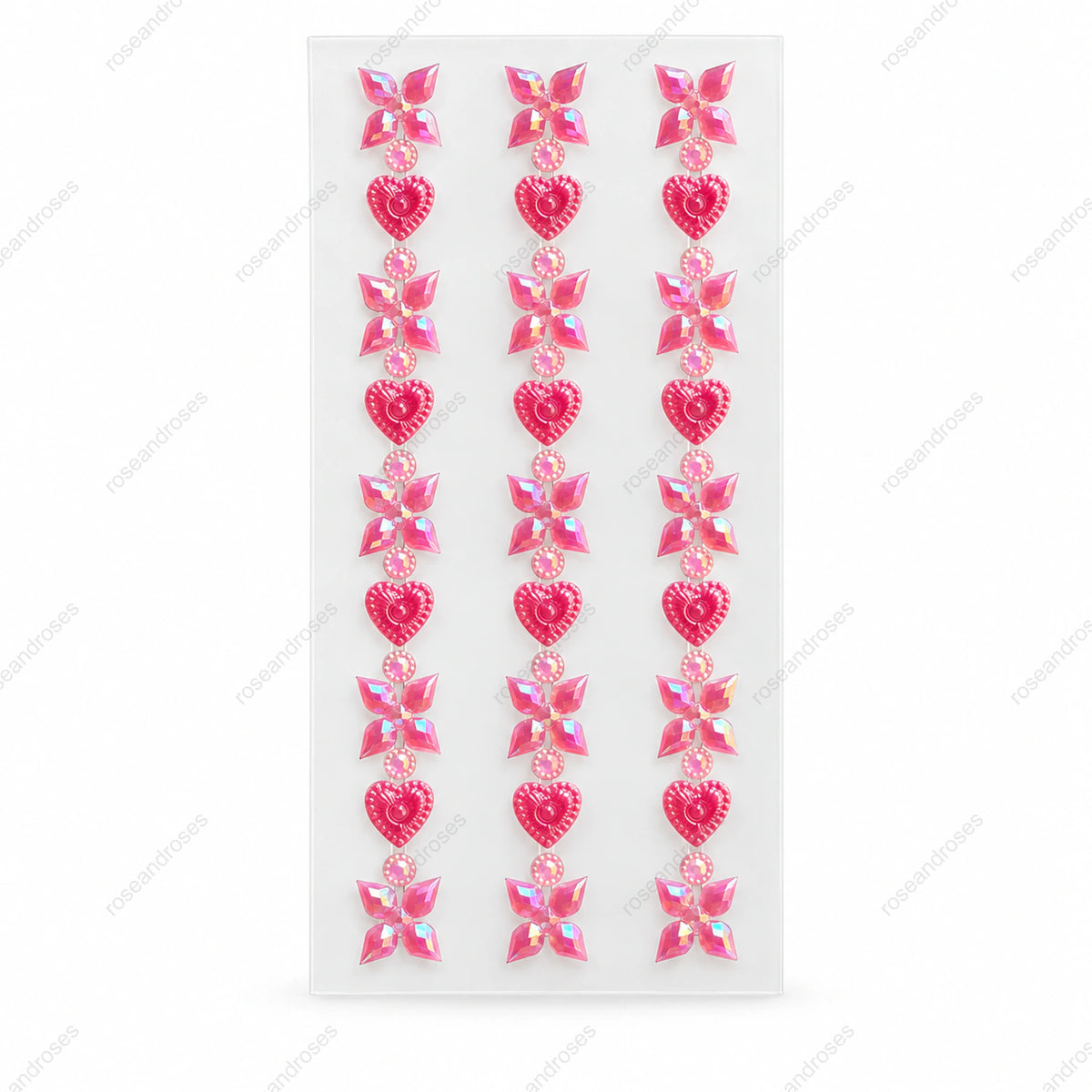 Pembe kalp ve dört yapraklı taşlı kamera, telefon ve tablet sticker setinin tamamı