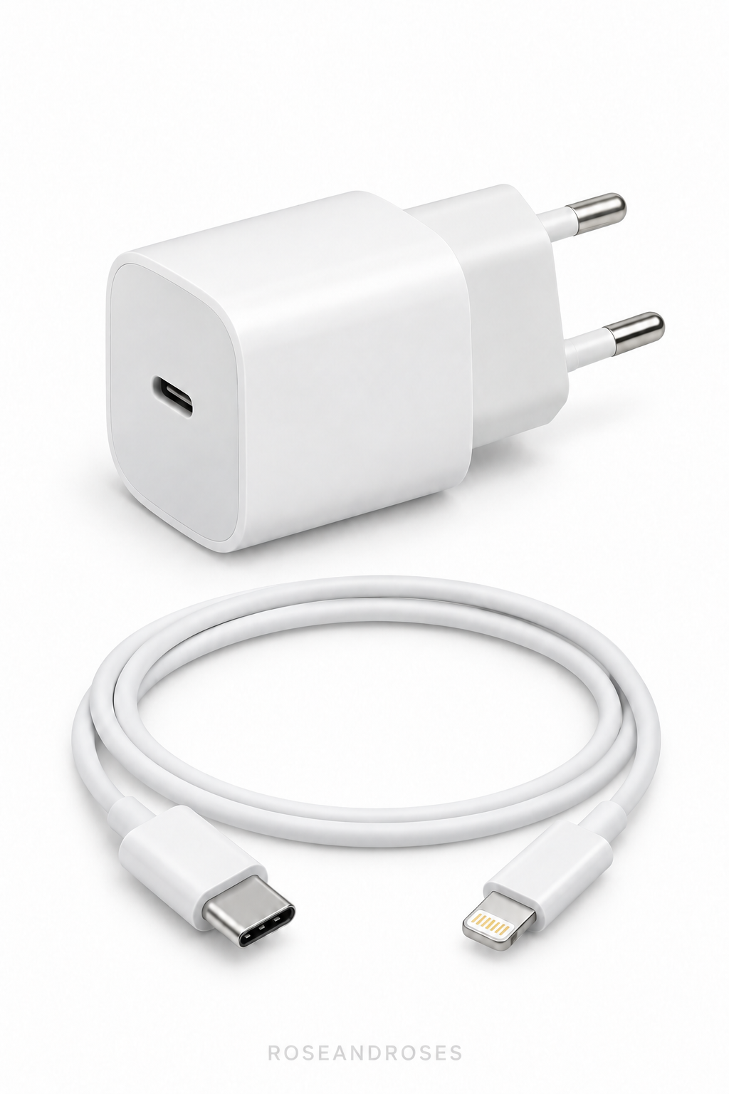 20W PD USB-C Şarj Adaptörü ve 1 Metre Kablo Seti – Lightning – beyaz arka plan
