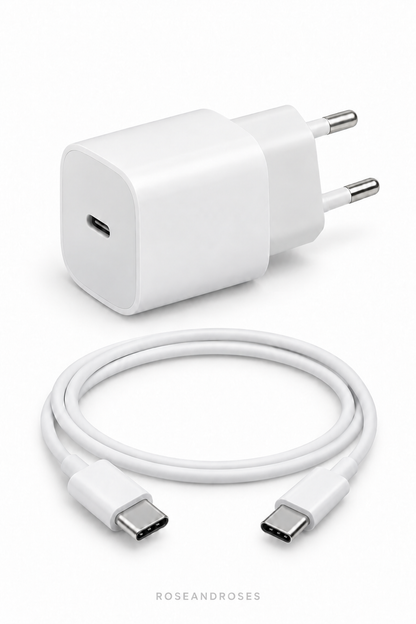 20W PD USB-C Şarj Adaptörü ve 1 Metre Kablo Seti – Type-C – beyaz arka plan