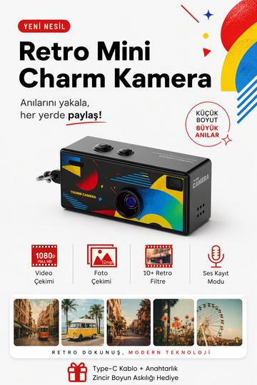 Retro Tasarım Mini Charm Video Foto Kamera (Siyah)
