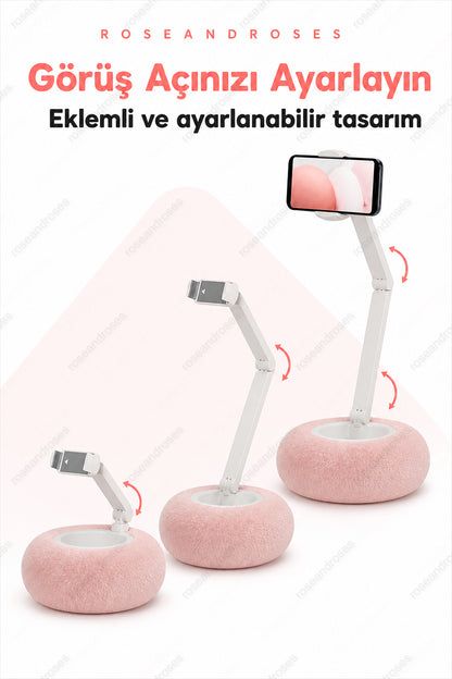 CozyStand Peluş Tabanlı Ayarlanabilir Katlanabilir Telefon Tutucu (Pembe)