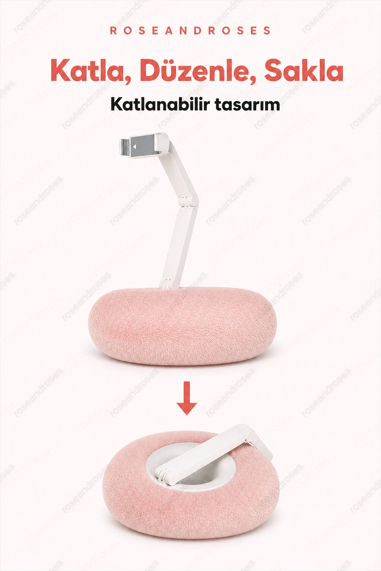 CozyStand Peluş Tabanlı Ayarlanabilir Katlanabilir Telefon Tutucu (Pembe)