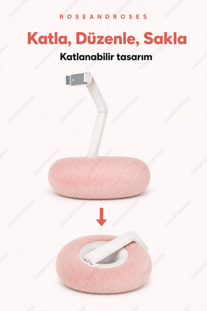 CozyStand Peluş Tabanlı Ayarlanabilir Katlanabilir Telefon Tutucu (Pembe)
