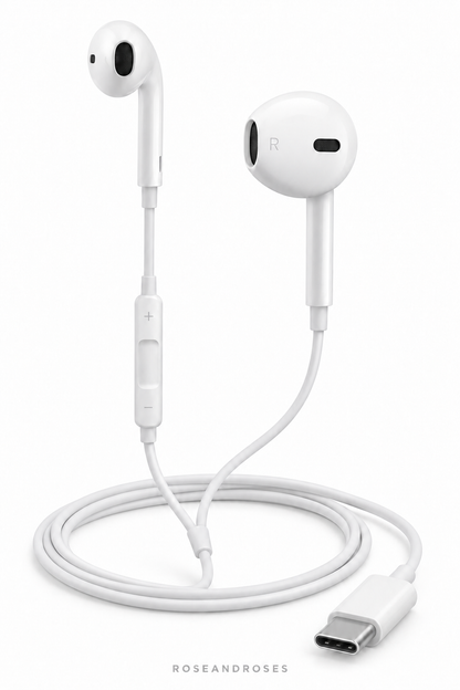 Kablolu Stereo Kulaklık – Type-C / Lightning – Type-C – beyaz arka plan